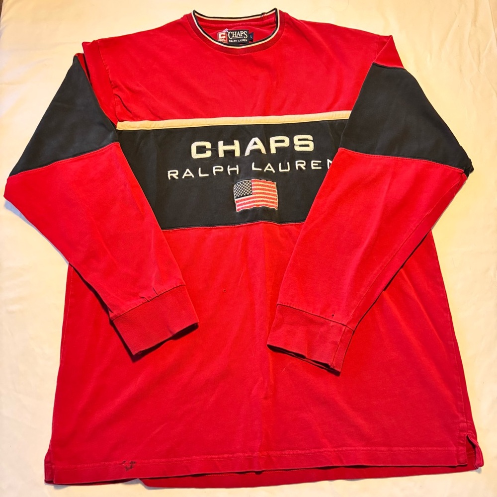 Ralph Lauren Chaps Red Crewneck Sweater 90s Vintage